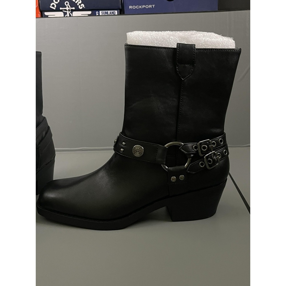 Wild Pair Boots Womens Size 8.5 Black Sherrip Biker Mid Calf Block Heel Studded - Picture 5 of 9
